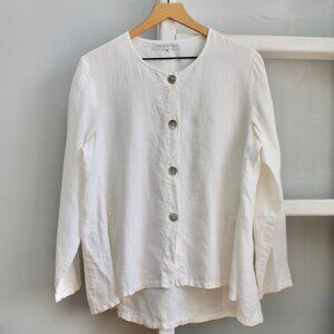 CHRISTOPHER CALVIN Women's White 100% Linen Relaxed Button-Up Shirt Size Medium